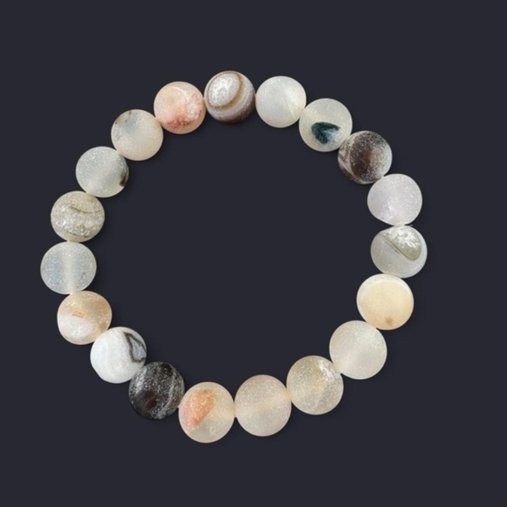 Matte Flower Agate Gemstone Bead Bracelet 10mm